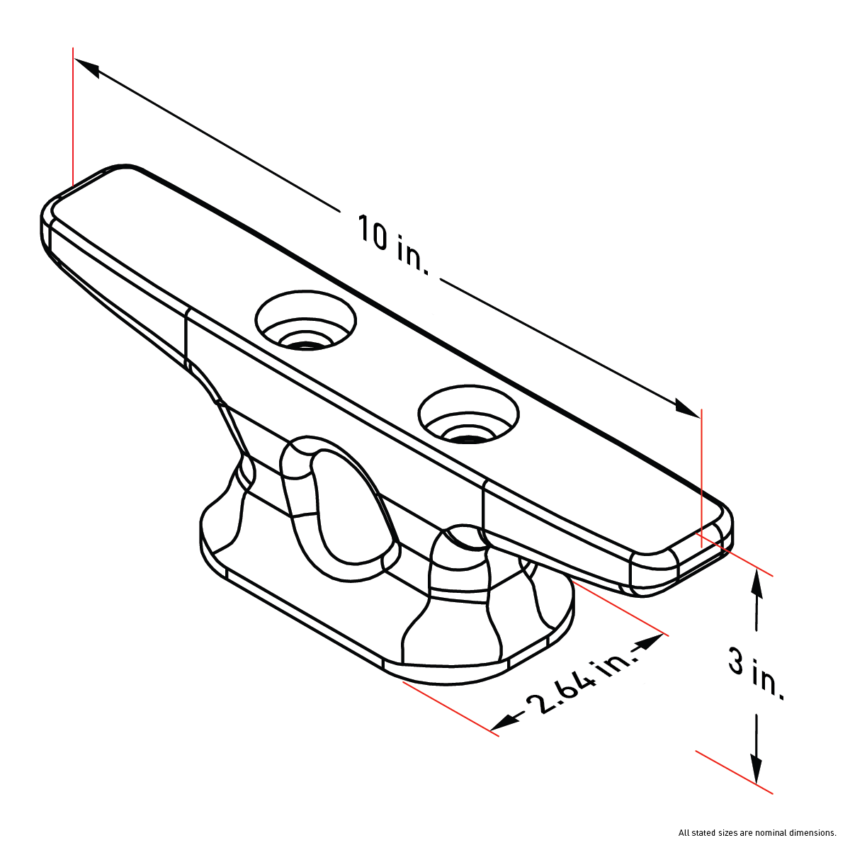 Dock Edge 10" Aluminum Open Base Cleat DE2440F
