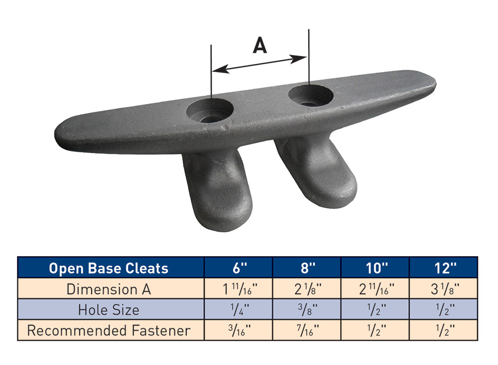 Dock Edge Aluminum Open Base Cleats - (4 sizes)