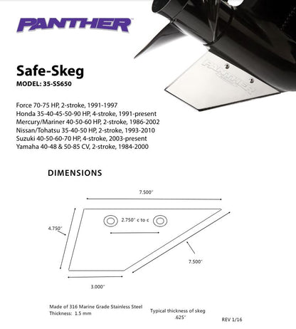 Panther Safe Skeg Honda 35 - 45HP Suzuki 40 - 60 HP